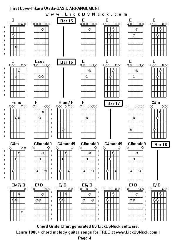 Chord Grids Chart of chord melody fingerstyle guitar song-First Love-Hikaru Utada-BASIC ARRANGEMENT,generated by LickByNeck software.